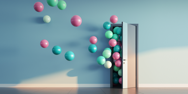 Balões saindo por uma porta